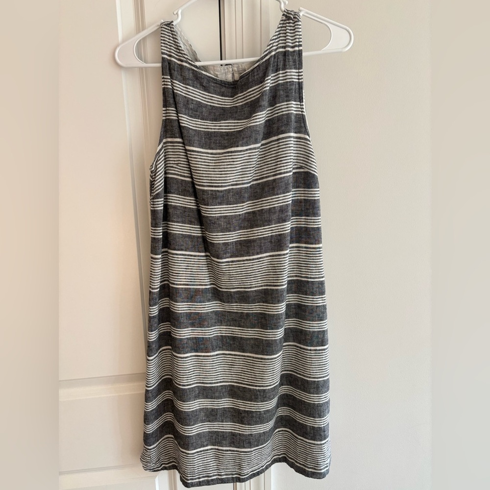 Striped Gray and White Sleeveless Linen Dress